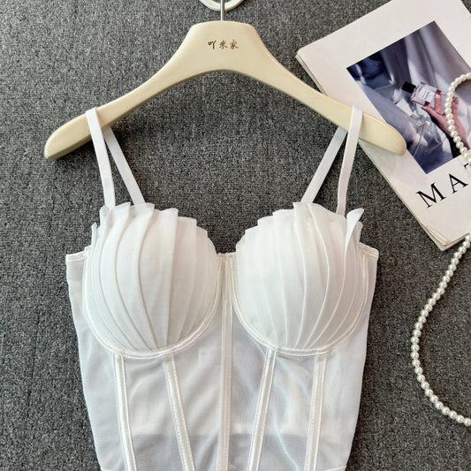 korean fashion mesh summer Fashion fishbone camis Corset Slim Hotsweet Tank Top Women sweet crop top - SS69