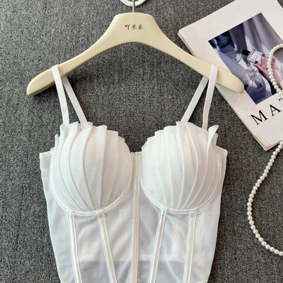 korean fashion mesh summer Fashion fishbone camis Corset Slim Hotsweet Tank Top Women sweet crop top - SS69