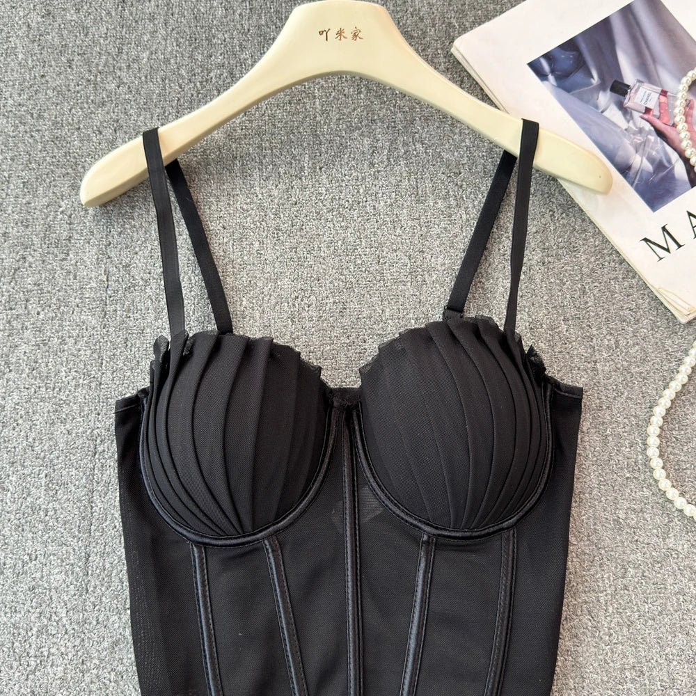 korean fashion mesh summer Fashion fishbone camis Corset Slim Hotsweet Tank Top Women sweet crop top - SS69