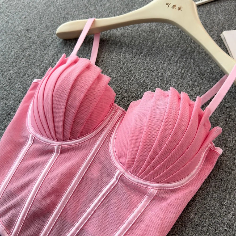 korean fashion mesh summer Fashion fishbone camis Corset Slim Hotsweet Tank Top Women sweet crop top - SS69