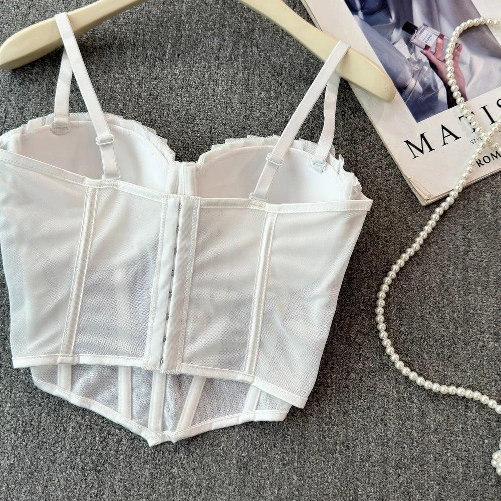 korean fashion mesh summer Fashion fishbone camis Corset Slim Hotsweet Tank Top Women sweet crop top - SS69