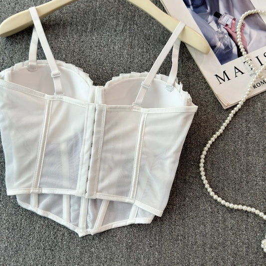 korean fashion mesh summer Fashion fishbone camis Corset Slim Hotsweet Tank Top Women sweet crop top - SS69