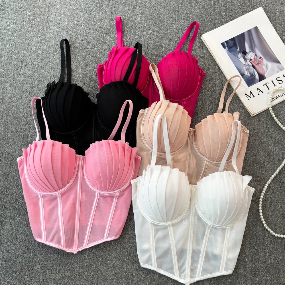 korean fashion mesh summer Fashion fishbone camis Corset Slim Hotsweet Tank Top Women sweet crop top - SS69