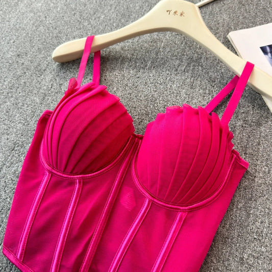 korean fashion mesh summer Fashion fishbone camis Corset Slim Hotsweet Tank Top Women sweet crop top - SS69