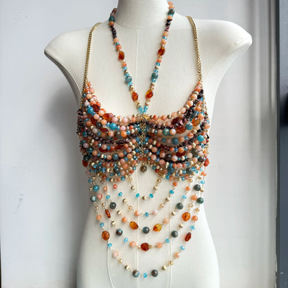 Ladies Body Chain Beading Camisole Vest Hollow Out Top Body Jewelry Exaggerated Pearl Neck Bustier Fashion Bra Women Club Rave - SS69