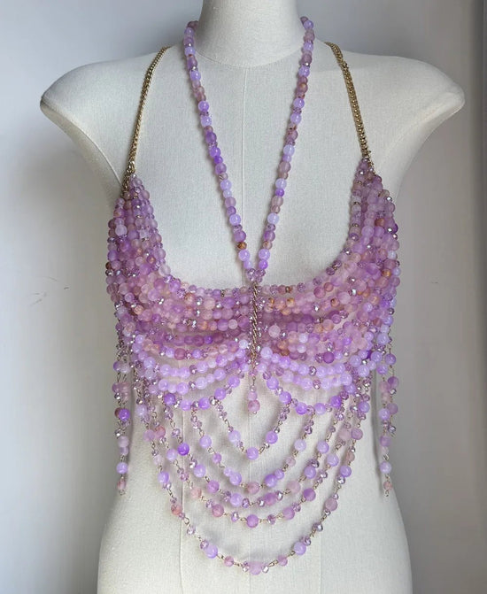 Ladies Body Chain Beading Camisole Vest Hollow Out Top Body Jewelry Exaggerated Pearl Neck Bustier Fashion Bra Women Club Rave - SS69