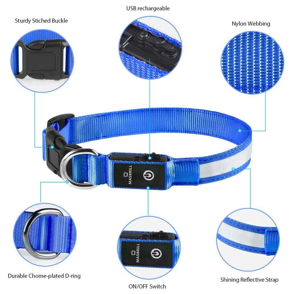 MASBRILL Dog Collar Luminous Pet Supplies Dog Collar Waterpoof Safety Collars dropship - SS69
