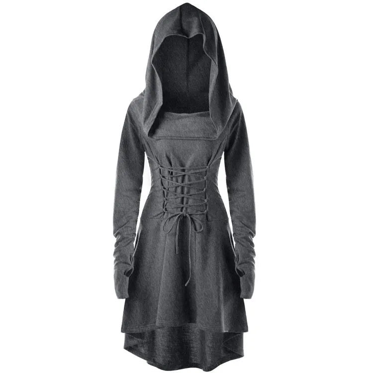 Medieval Cosplay Renaissance Archer Costumes Hooded Robe Lace Up Pullover Long Hoodie Dress Cloak Halloween Party - SS69