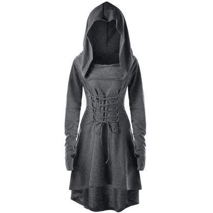 Medieval Cosplay Renaissance Archer Costumes Hooded Robe Lace Up Pullover Long Hoodie Dress Cloak Halloween Party - SS69