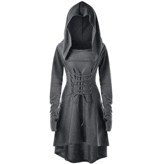 Medieval Cosplay Renaissance Archer Costumes Hooded Robe Lace Up Pullover Long Hoodie Dress Cloak Halloween Party - SS69