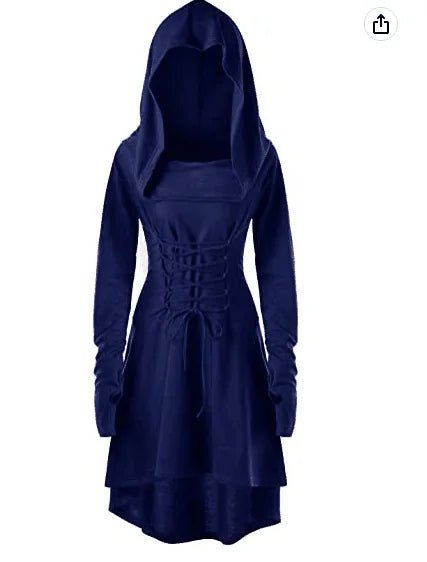 Medieval Cosplay Renaissance Archer Costumes Hooded Robe Lace Up Pullover Long Hoodie Dress Cloak Halloween Party - SS69