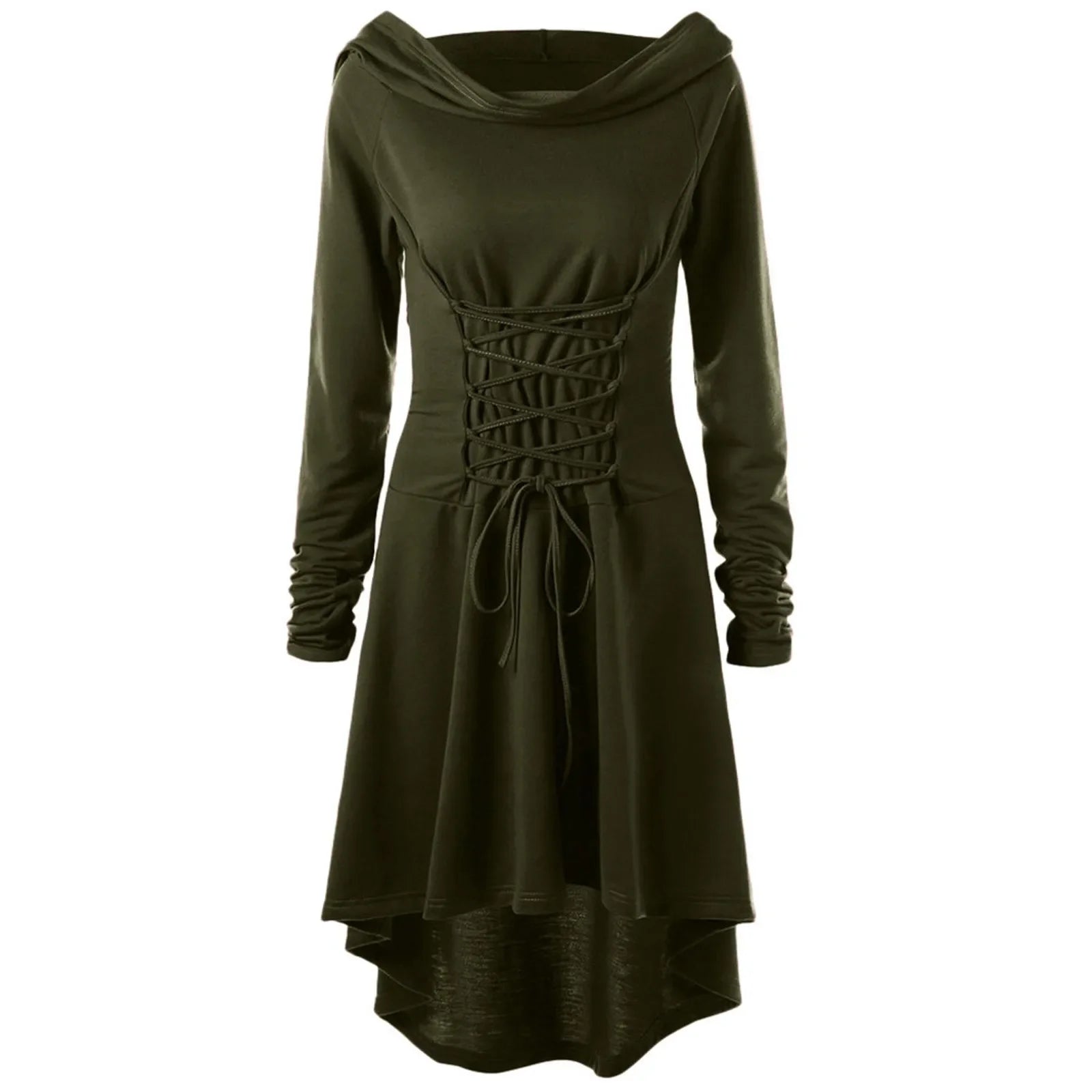 Medieval Cosplay Renaissance Archer Costumes Hooded Robe Lace Up Pullover Long Hoodie Dress Cloak Halloween Party - SS69