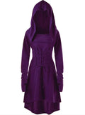 Medieval Cosplay Renaissance Archer Costumes Hooded Robe Lace Up Pullover Long Hoodie Dress Cloak Halloween Party - SS69
