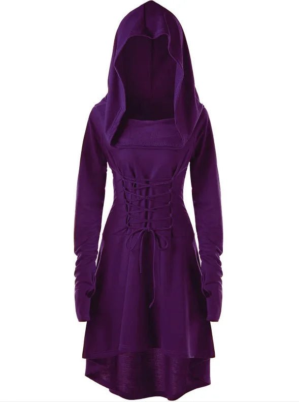 Medieval Cosplay Renaissance Archer Costumes Hooded Robe Lace Up Pullover Long Hoodie Dress Cloak Halloween Party - SS69