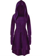 Medieval Cosplay Renaissance Archer Costumes Hooded Robe Lace Up Pullover Long Hoodie Dress Cloak Halloween Party - SS69