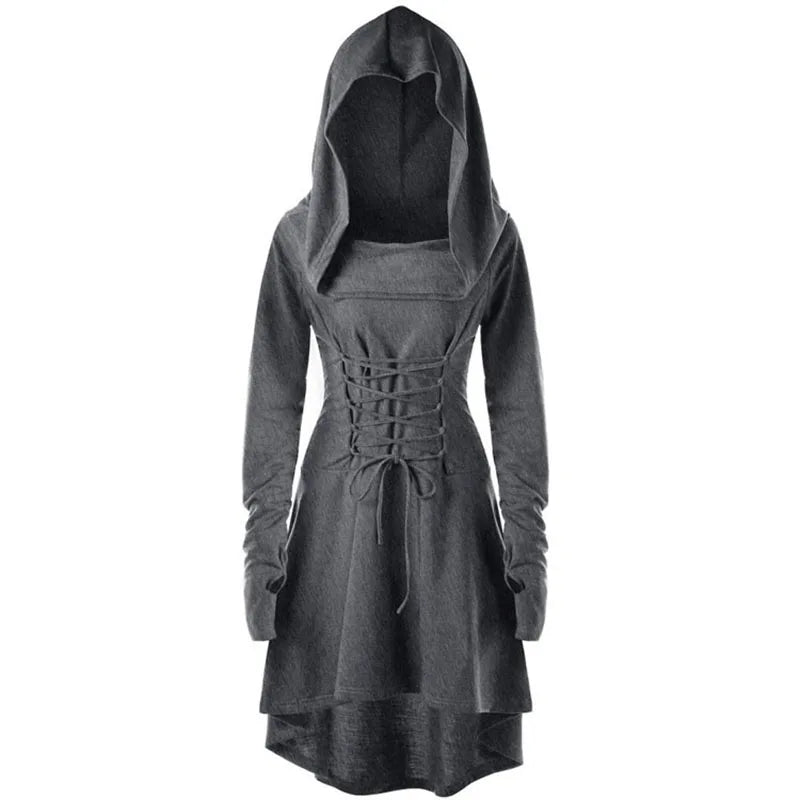 Medieval Cosplay Renaissance Archer Costumes Hooded Robe Lace Up Pullover Long Hoodie Dress Cloak Halloween Party - SS69