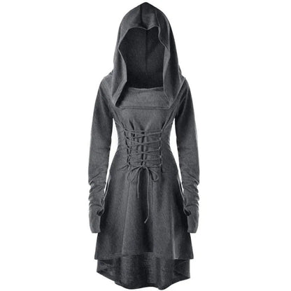 Medieval Cosplay Renaissance Archer Costumes Hooded Robe Lace Up Pullover Long Hoodie Dress Cloak Halloween Party - SS69