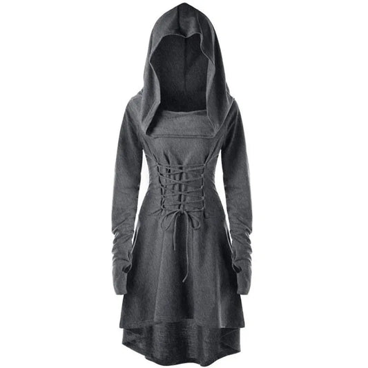 Medieval Cosplay Renaissance Archer Costumes Hooded Robe Lace Up Pullover Long Hoodie Dress Cloak Halloween Party - SS69