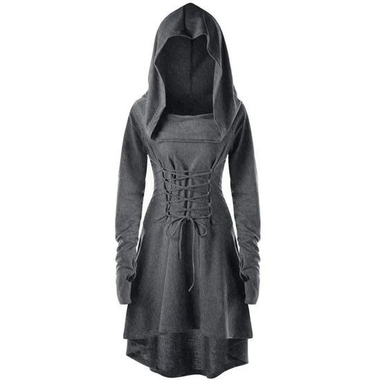 Medieval Cosplay Renaissance Archer Costumes Hooded Robe Lace Up Pullover Long Hoodie Dress Cloak Halloween Party - SS69