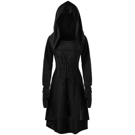 Medieval Cosplay Renaissance Archer Costumes Hooded Robe Lace Up Pullover Long Hoodie Dress Cloak Halloween Party - SS69