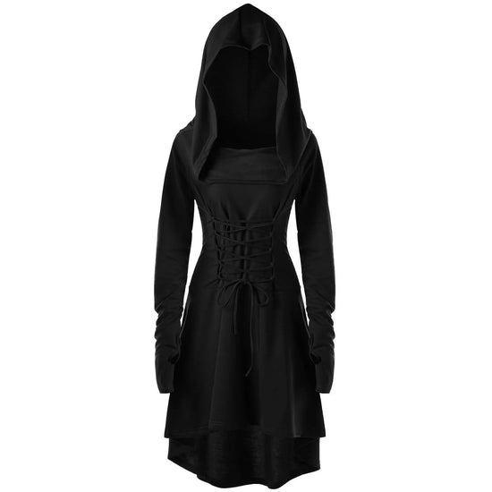 Medieval Cosplay Renaissance Archer Costumes Hooded Robe Lace Up Pullover Long Hoodie Dress Cloak Halloween Party - SS69