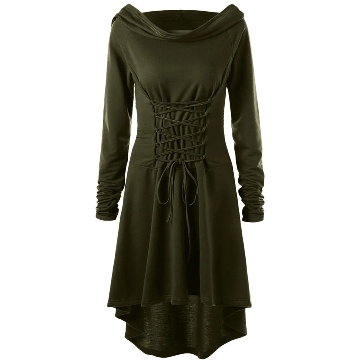 Medieval Cosplay Renaissance Archer Costumes Hooded Robe Lace Up Pullover Long Hoodie Dress Cloak Halloween Party - SS69