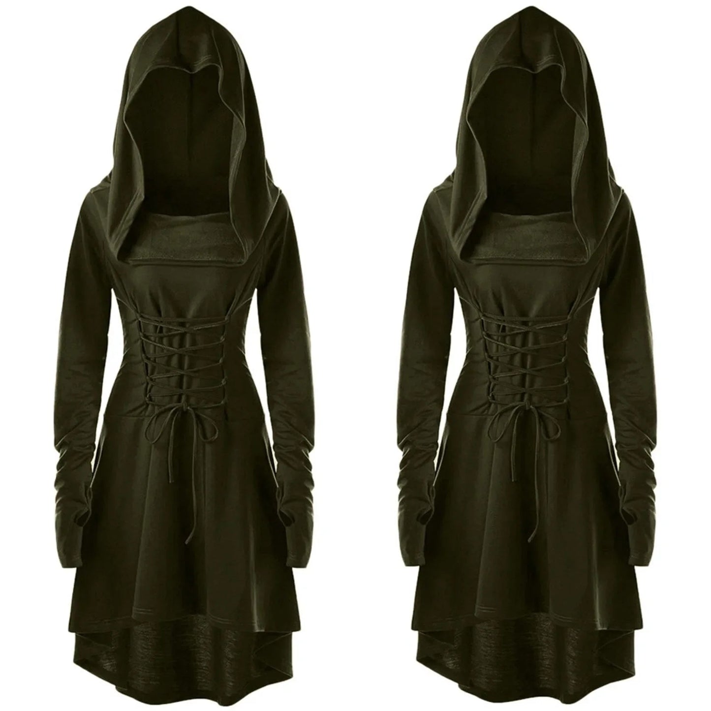 Medieval Cosplay Renaissance Archer Costumes Hooded Robe Lace Up Pullover Long Hoodie Dress Cloak Halloween Party - SS69