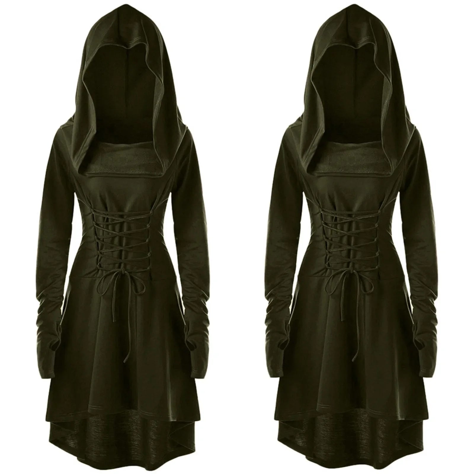 Medieval Cosplay Renaissance Archer Costumes Hooded Robe Lace Up Pullover Long Hoodie Dress Cloak Halloween Party - SS69