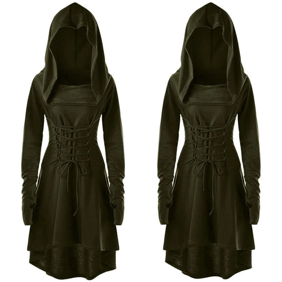 Medieval Cosplay Renaissance Archer Costumes Hooded Robe Lace Up Pullover Long Hoodie Dress Cloak Halloween Party - SS69
