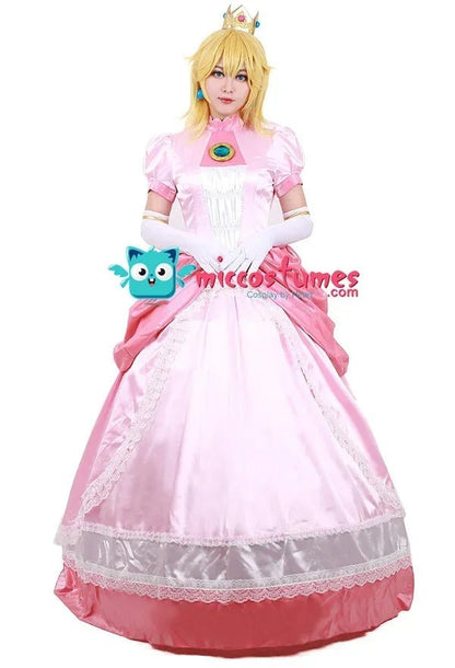Miccostumes Adult Peach Cosplay Costume Dress Women Princess Cosplay Costume Pink Dress Gloves Earrings Crown Petticoat - SS69