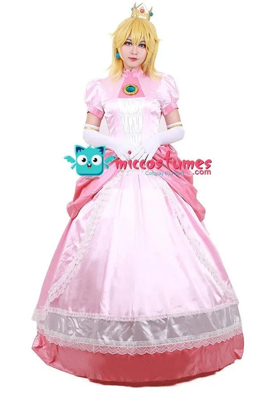 Miccostumes Adult Peach Cosplay Costume Dress Women Princess Cosplay Costume Pink Dress Gloves Earrings Crown Petticoat - SS69