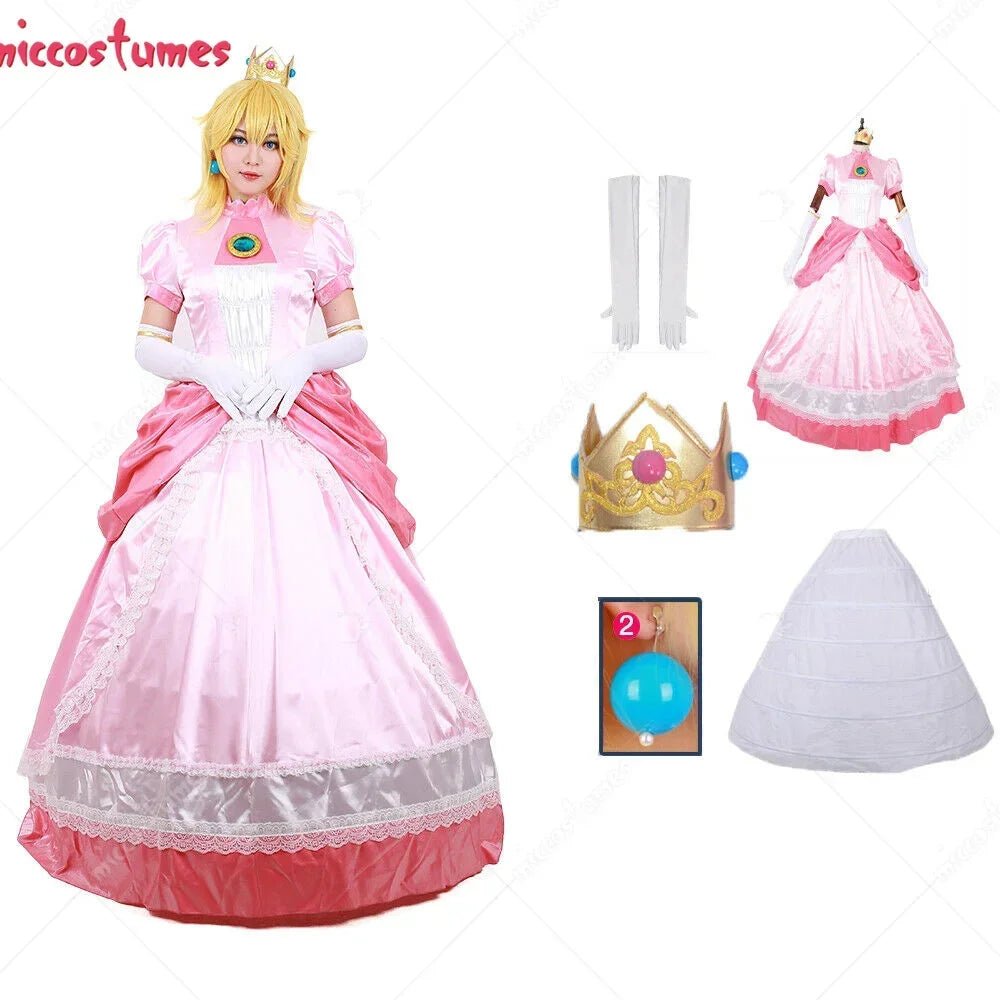 Miccostumes Adult Peach Cosplay Costume Dress Women Princess Cosplay Costume Pink Dress Gloves Earrings Crown Petticoat - SS69