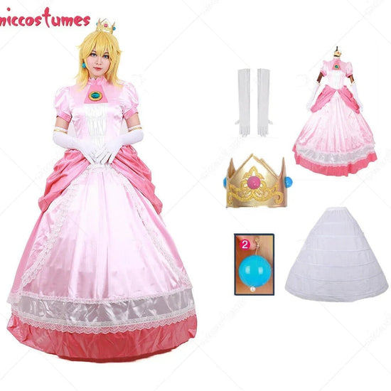 Miccostumes Adult Peach Cosplay Costume Dress Women Princess Cosplay Costume Pink Dress Gloves Earrings Crown Petticoat - SS69