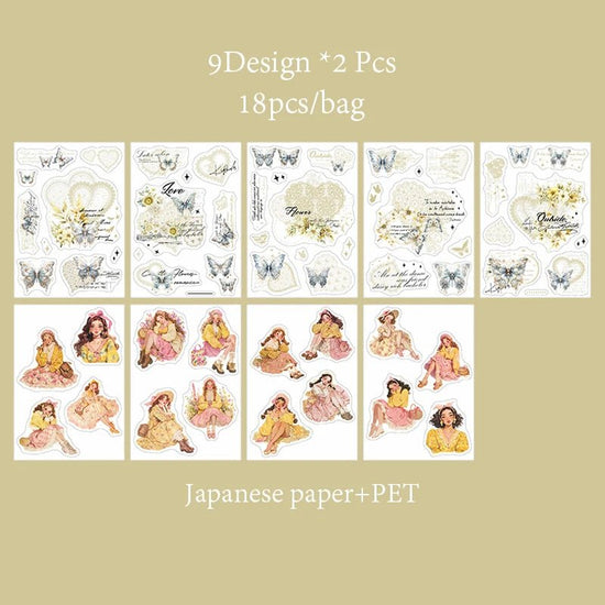 Mr. Paper 6Style 18Pcs/bag Lace Dual Material Cut Film Sticker Book for DIY Handbook Calendar Envelope Card Scrapbook Decoration - SS69