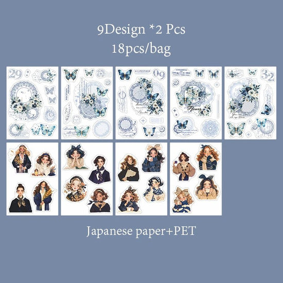 Mr. Paper 6Style 18Pcs/bag Lace Dual Material Cut Film Sticker Book for DIY Handbook Calendar Envelope Card Scrapbook Decoration - SS69