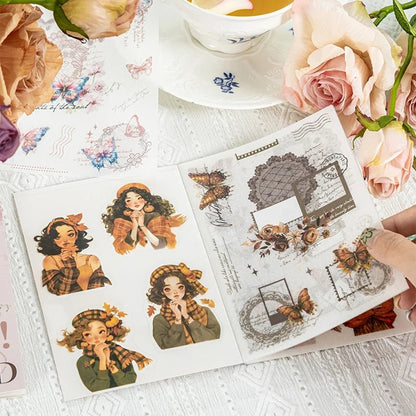 Mr. Paper 6Style 18Pcs/bag Lace Dual Material Cut Film Sticker Book for DIY Handbook Calendar Envelope Card Scrapbook Decoration - SS69