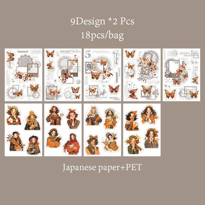Mr. Paper 6Style 18Pcs/bag Lace Dual Material Cut Film Sticker Book for DIY Handbook Calendar Envelope Card Scrapbook Decoration - SS69