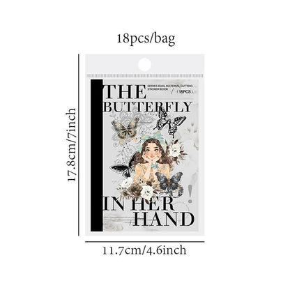 Mr. Paper 6Style 18Pcs/bag Lace Dual Material Cut Film Sticker Book for DIY Handbook Calendar Envelope Card Scrapbook Decoration - SS69