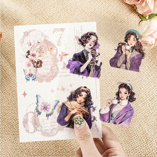 Mr. Paper 6Style 18Pcs/bag Lace Dual Material Cut Film Sticker Book for DIY Handbook Calendar Envelope Card Scrapbook Decoration - SS69