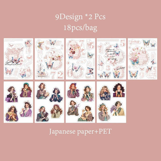 Mr. Paper 6Style 18Pcs/bag Lace Dual Material Cut Film Sticker Book for DIY Handbook Calendar Envelope Card Scrapbook Decoration - SS69