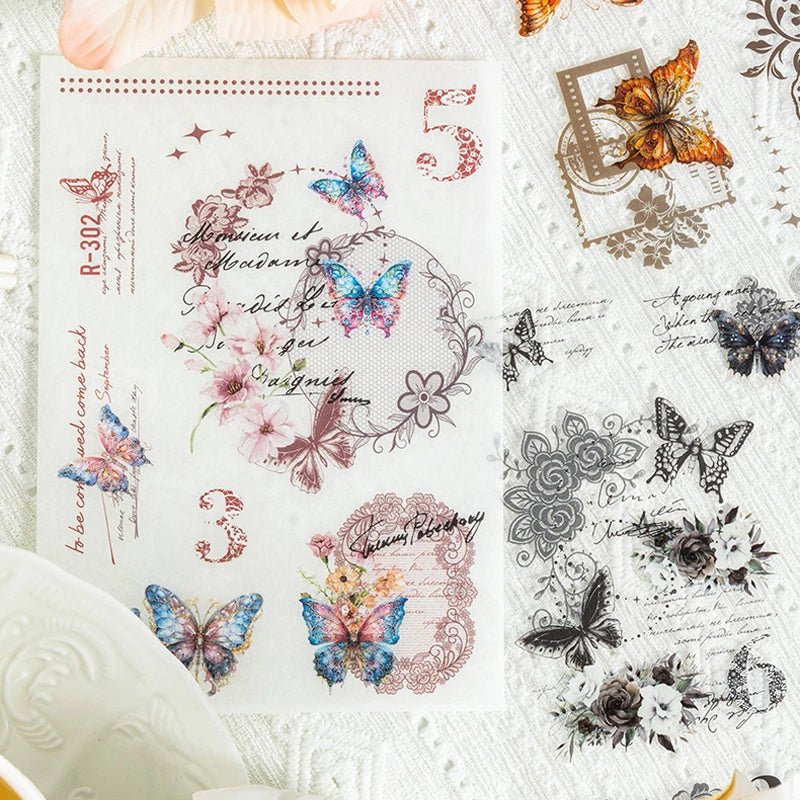 Mr. Paper 6Style 18Pcs/bag Lace Dual Material Cut Film Sticker Book for DIY Handbook Calendar Envelope Card Scrapbook Decoration - SS69