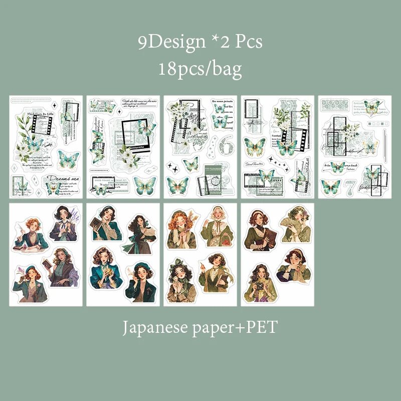 Mr. Paper 6Style 18Pcs/bag Lace Dual Material Cut Film Sticker Book for DIY Handbook Calendar Envelope Card Scrapbook Decoration - SS69