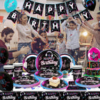Music Party Decorations,77pcs Music Birthday Party Decorations Tableware Set - Music Balloons Banner Tablecloth Plates Cups - SS69
