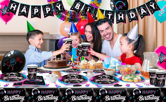Music Party Decorations,77pcs Music Birthday Party Decorations Tableware Set - Music Balloons Banner Tablecloth Plates Cups - SS69