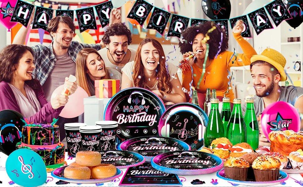 Music Party Decorations,77pcs Music Birthday Party Decorations Tableware Set - Music Balloons Banner Tablecloth Plates Cups - SS69