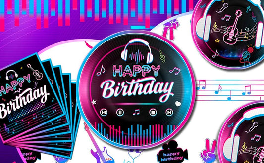Music Party Decorations,77pcs Music Birthday Party Decorations Tableware Set - Music Balloons Banner Tablecloth Plates Cups - SS69