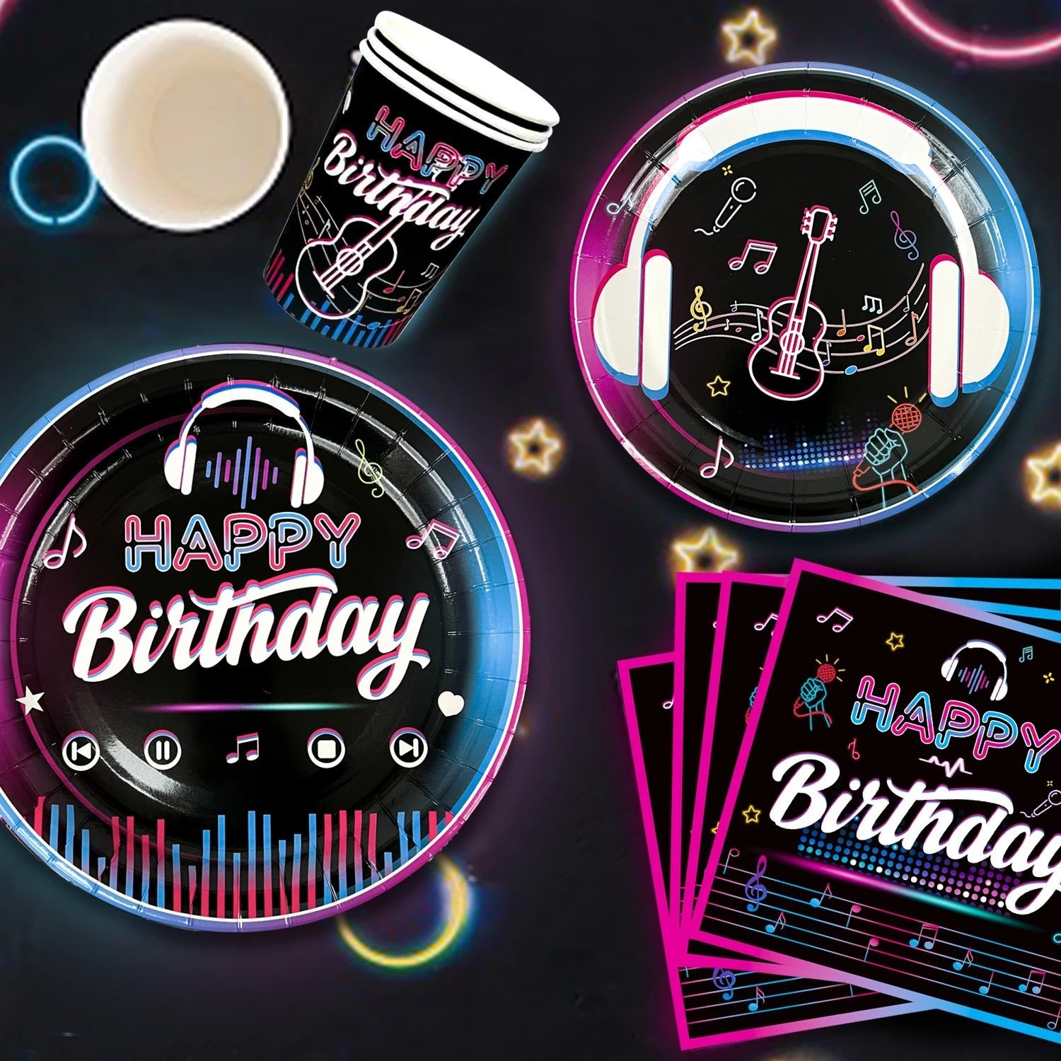 Music Party Decorations,77pcs Music Birthday Party Decorations Tableware Set - Music Balloons Banner Tablecloth Plates Cups - SS69
