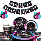 Music Party Decorations,77pcs Music Birthday Party Decorations Tableware Set - Music Balloons Banner Tablecloth Plates Cups - SS69
