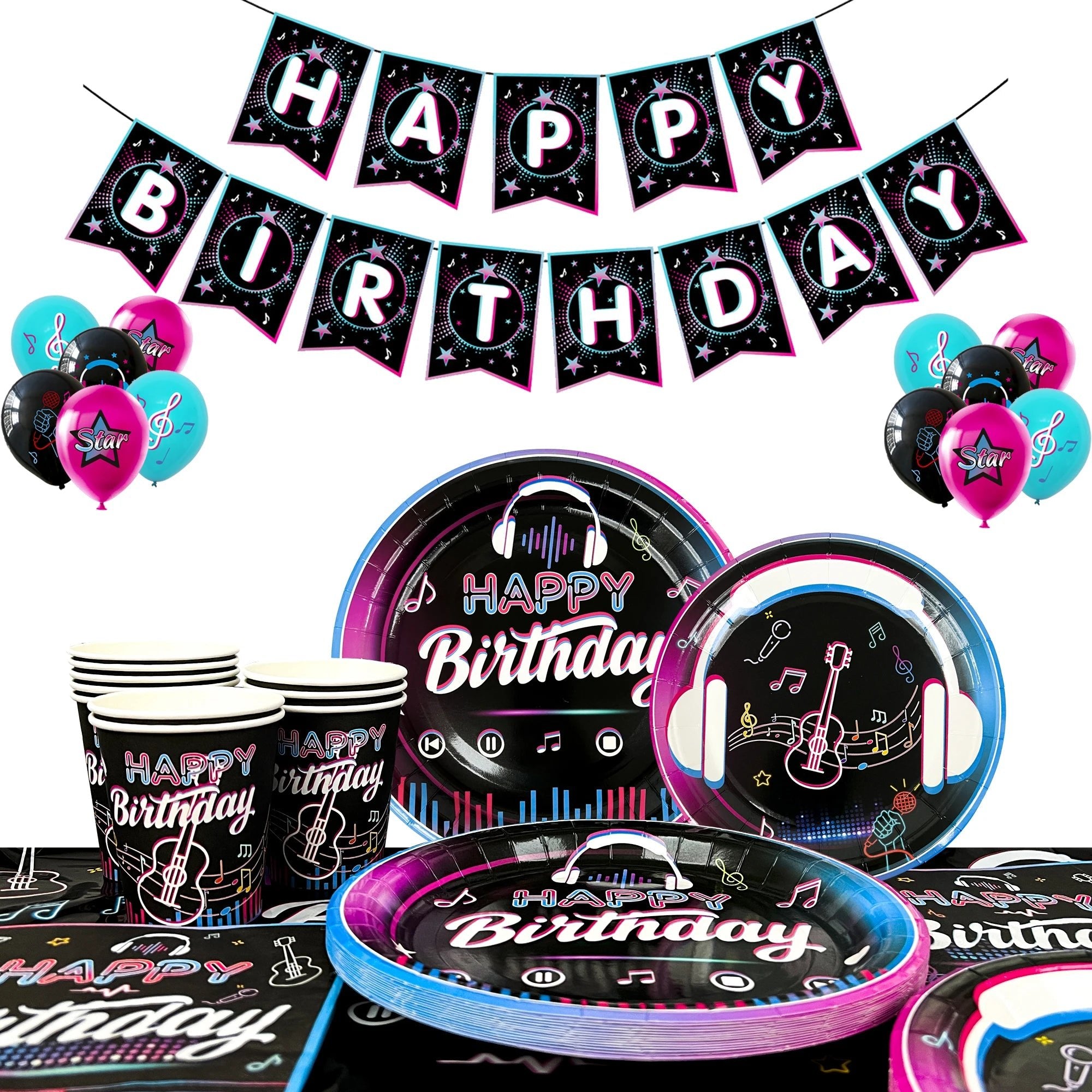 Music Party Decorations,77pcs Music Birthday Party Decorations Tableware Set - Music Balloons Banner Tablecloth Plates Cups - SS69