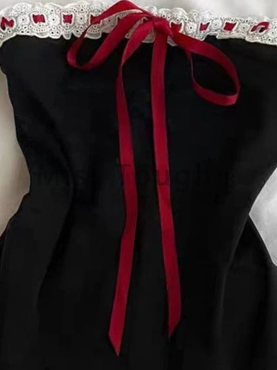 New Fashion Sweet Vintage Tops Girl Black Lace Tube Slim Sexy Style Vest Japanese Pure Desire Spice Chic Ins Clothes Summer 2025 - SS69